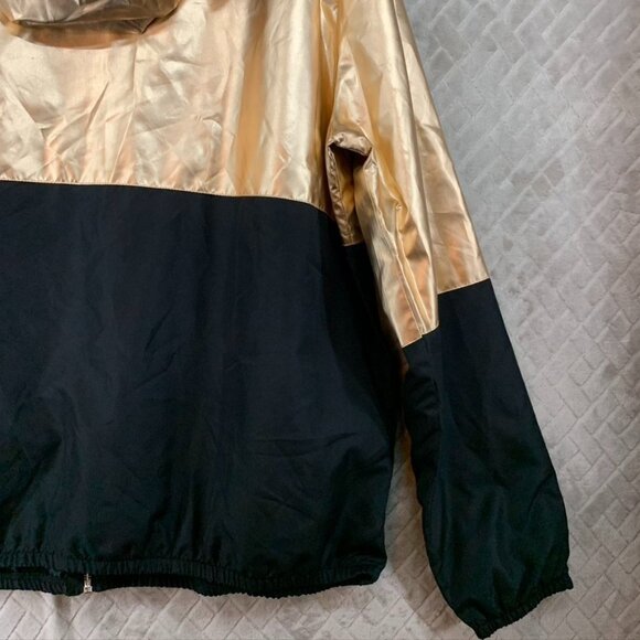 Forever 21 Womens 2X Jacket Black Gold Metallic Hooded Lightweight - Picture 14 of 15